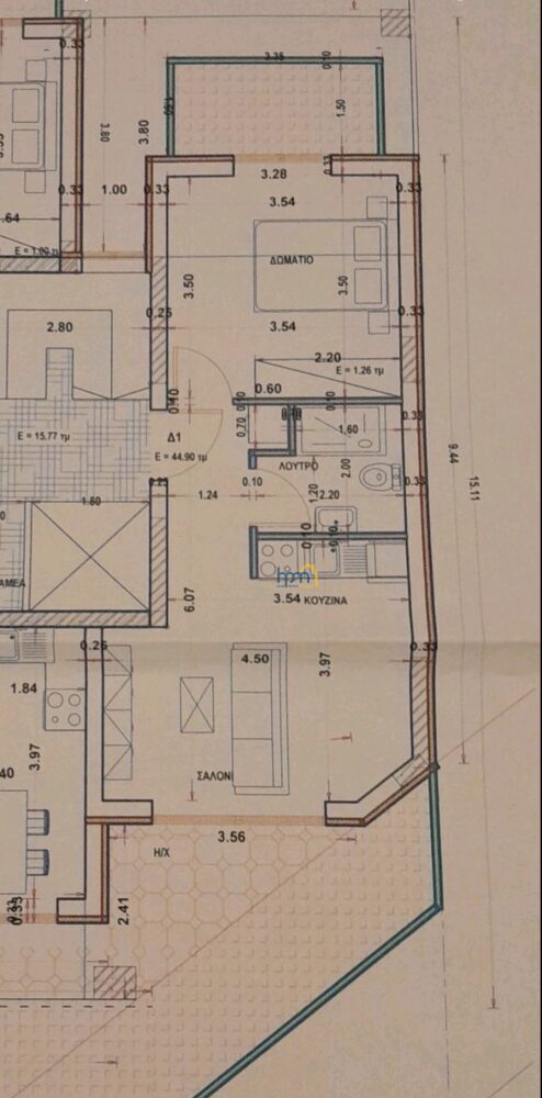 Θέρμη, κέντρο διαμέρισμα 1ου ορόφου 91,96τμ με δύο υπνδ. σκ, λουτρό και θέση στάθμευσης πυλωτής. Τιμή 245.000€